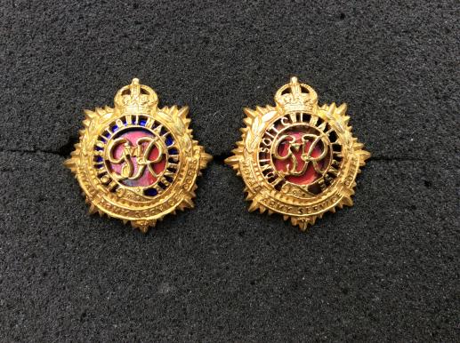 Gradia Militaria - GV1 R.A.S.C Gilt And Enamel Officers Collar badges