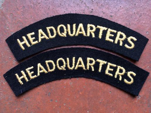 Gradia Militaria - WW2 Civil Defence HEADQUARTERS cloth Shoulder titles