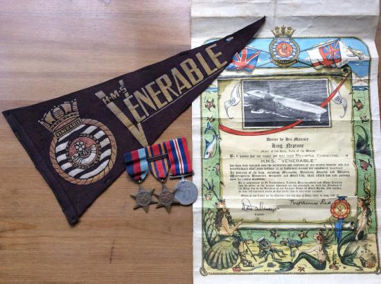 Gradia Militaria - WW2 Burma star with PACIFIC bar, RN medal group , H.M.S VENERABLE