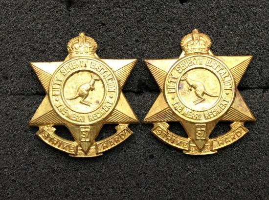 Gradia Militaria - Australian 57th Battalion The Merri Regt) Brass Collar Badges