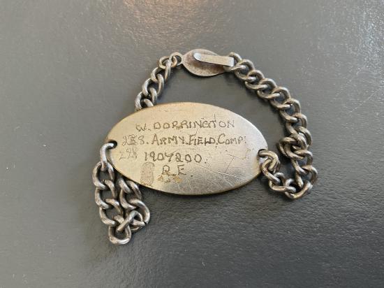 Gradia Militaria - Private purchase I.D bracelet W.DORRINGTON 298 FIELD COMP R.E