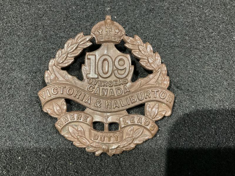 Gradia Militaria - WW1 CEF 109th Inf Batt,Victoria & Haliburton cap badge