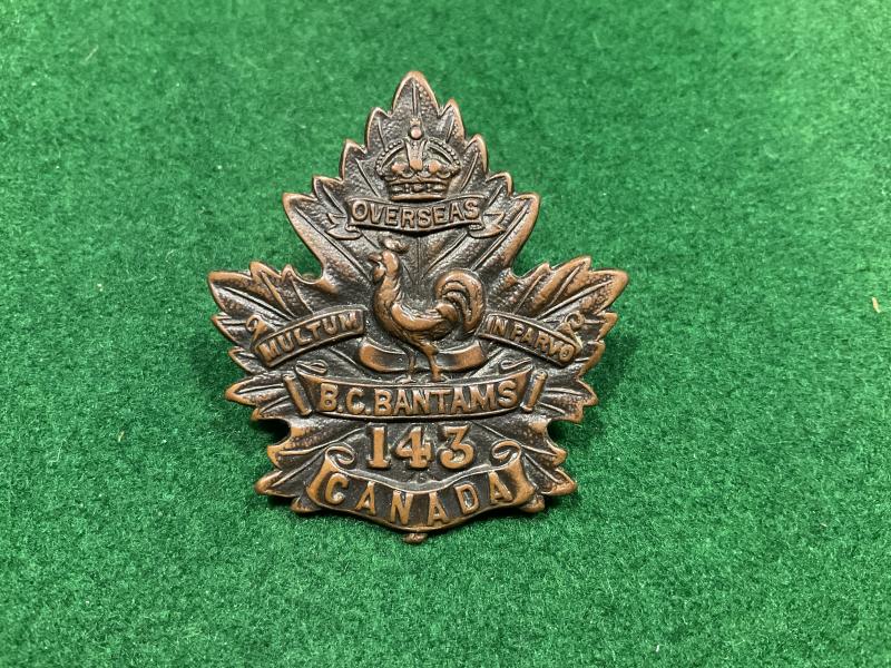 Gradia Militaria - WW1 CEF 143rd Infantry Battalion, B.C Bantams cap badge.