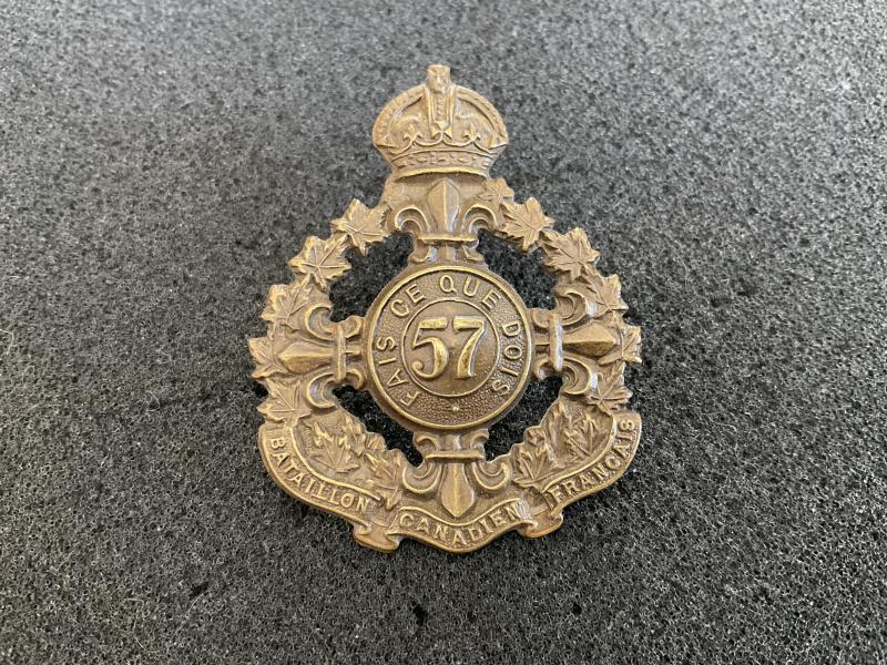 Gradia Militaria - WW1 C.E.F 57th Canadiens Francais Infantry Battalion cap badge.