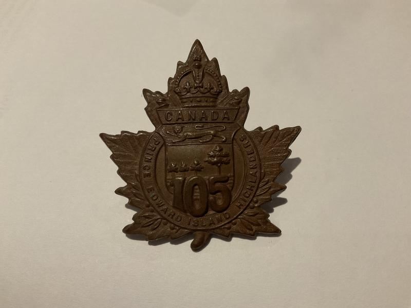 Gradia Militaria - WW1 C.E.F 105th Infantry Battalion cap badge.