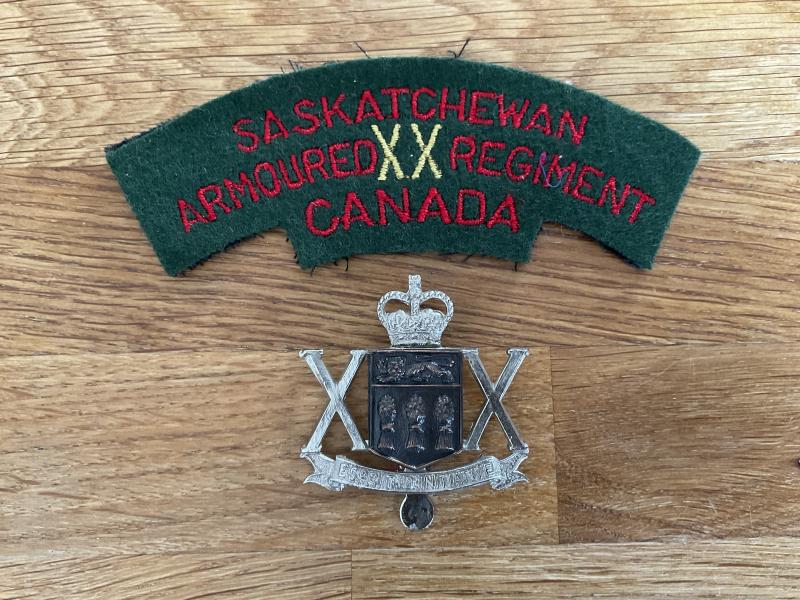 Gradia Militaria - Canadian XX Saskatchewan Armoured Regiment cap badge & shoulder title.