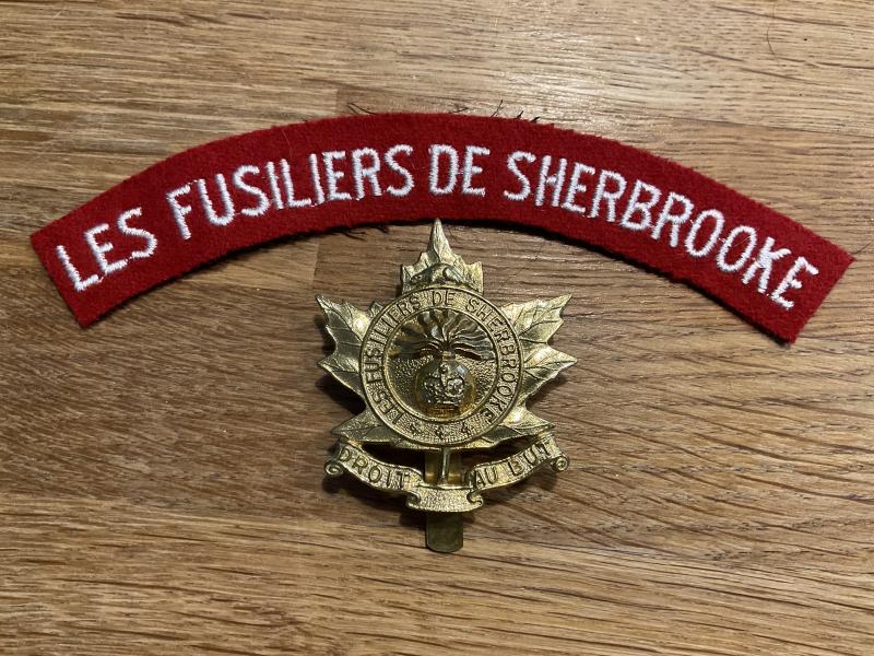 Gradia Militaria - Les Fusiliers De Sherbrooke cap badge & cloth title.