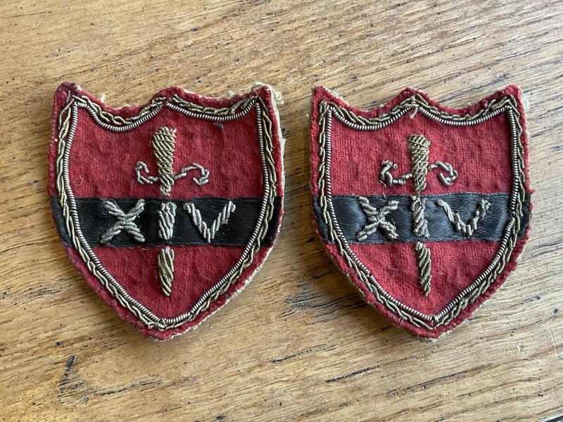 Gradia Militaria - WW2 14th Army Bullion formation signs, matched pair.