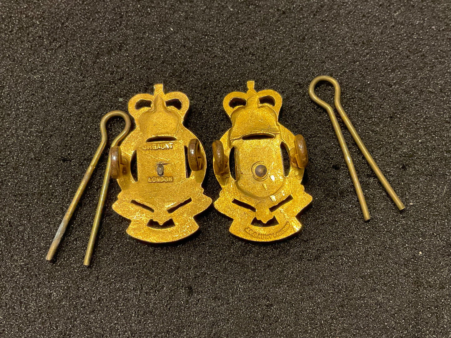 Post 1952 R.A.O.C officers silver & gilt collar badges by Gaunt.