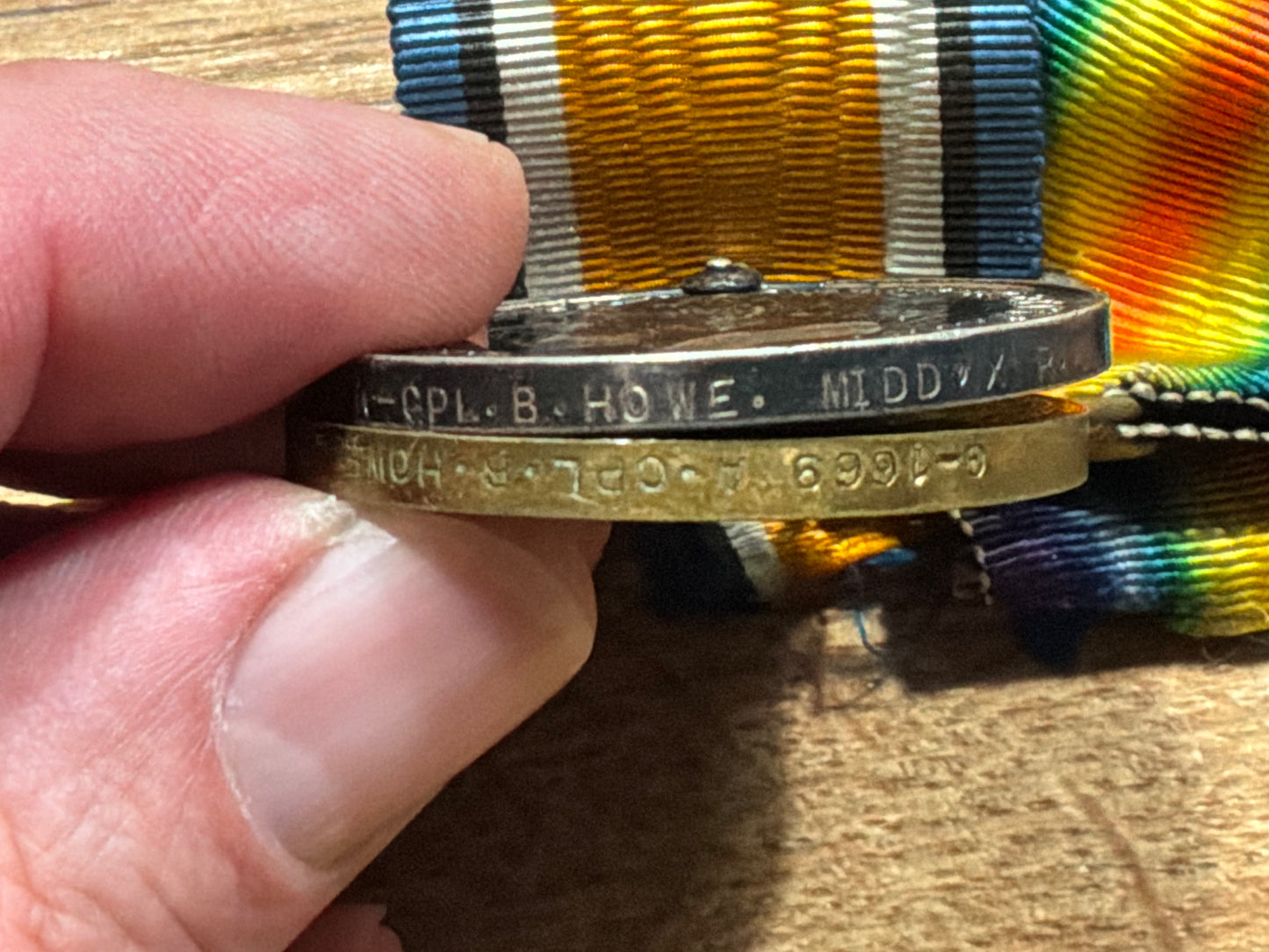 Trio to; G/1669 A/CPL Benjamin HOWE Duke of Cambridges Own (Middlesex Regt ) Football Battalion