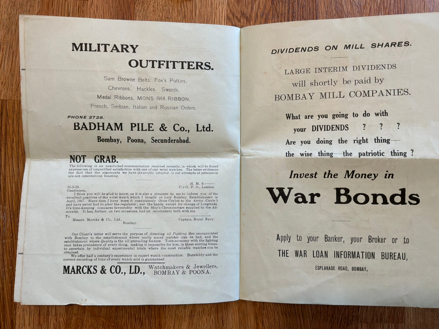 WW1 War medal & Bombay Town hall concert party program to same person.