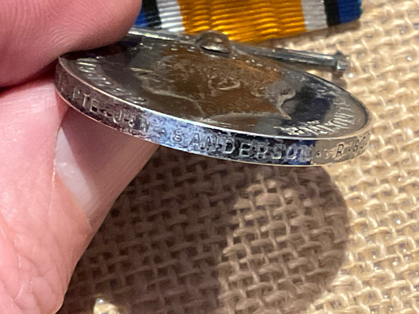 War Medal; Pte J.W SANDERSON 1/G R.SCOTS Buried Gallipoli