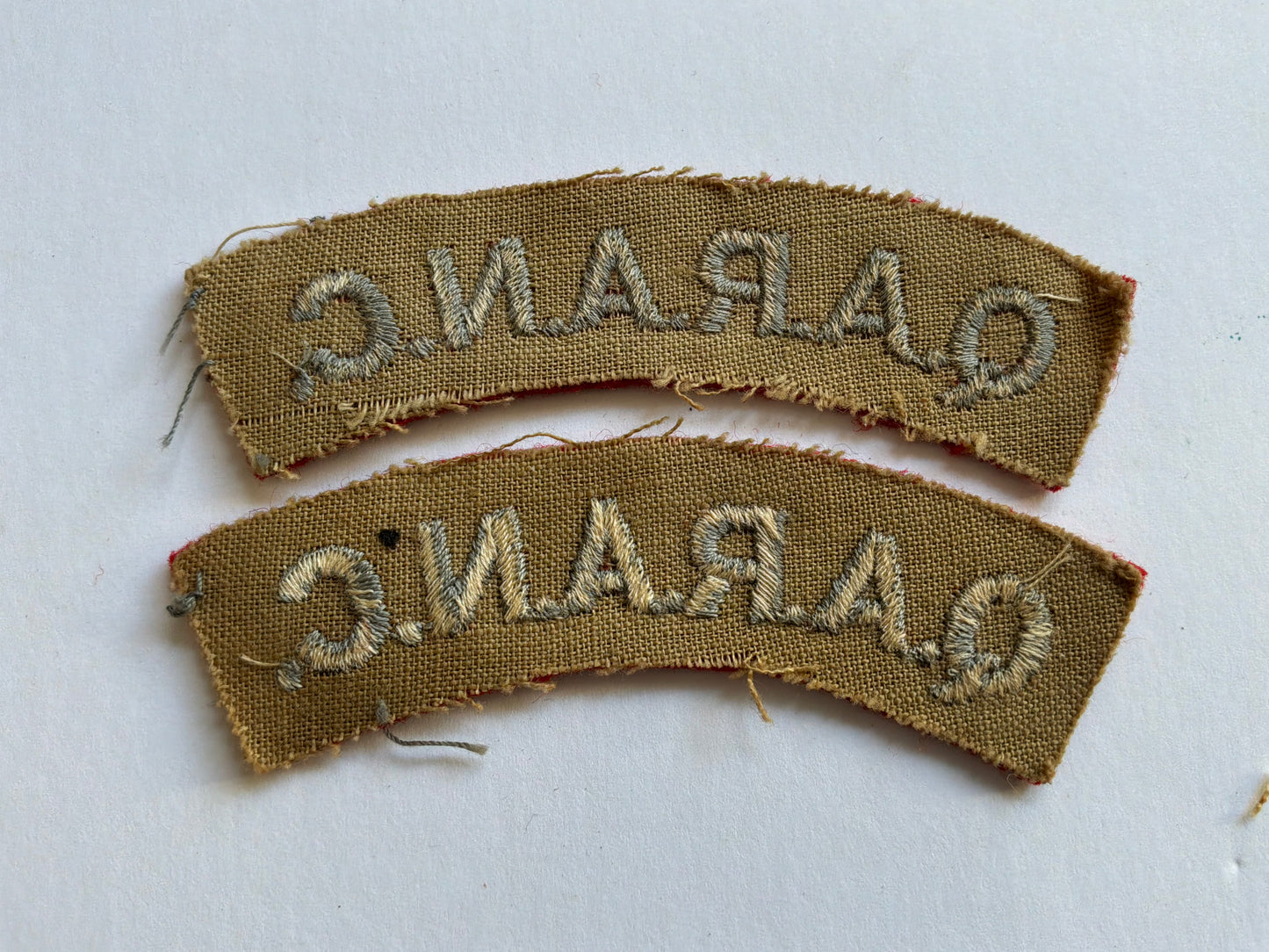 Queen Alexandra's Royal Army Nursing Corps (Q.A.R.A.N.C) cloth shoulder titles.
