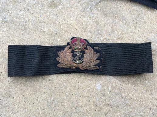 Post 1902 Royal Navy Officers Bullion Cap Badge & ribbon 