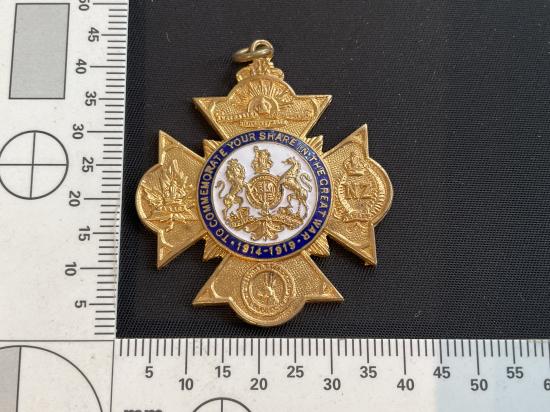 WW1 Commonwealth Forces gilded brass & enamel medallion