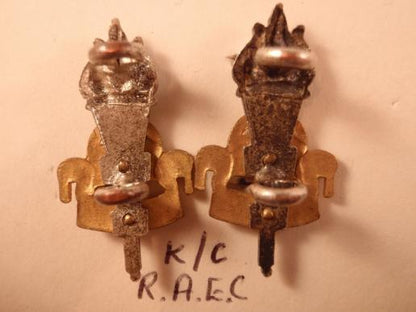 K/C R.A.E.C Officers Silvered/Gilt Collar Badges