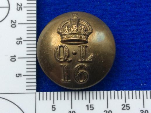 Gradia Militaria -  Post 1902 16th The Queens Own Lancers Brass Button
