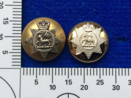 Gradia Militaria -  The Queens Regiment Officers Silver & Gilt Hat Buttons