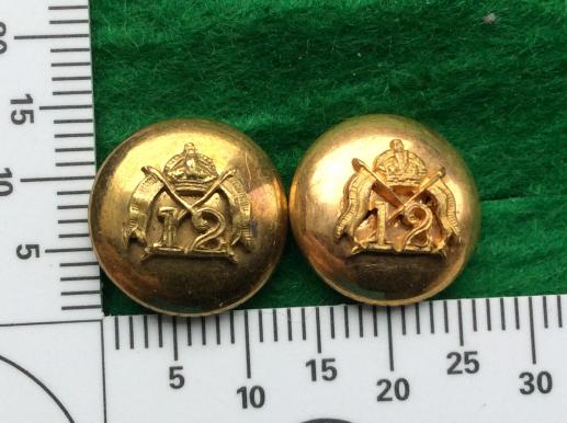 Gradia Militaria -  Post 1902 12th Royal Lancers Officers Gilt Hat Buttons