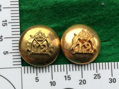 Gradia Militaria -  Post 1902 12th Royal Lancers Officers Gilt Hat Buttons