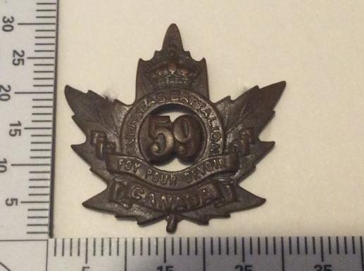 Gradia Militaria -  WW1 C.E.F 59th Overseas Battalion Collar badge