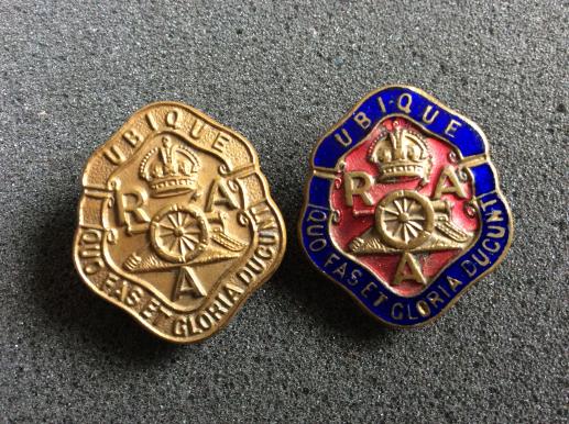 Gradia Militaria -  Royal Artillery Association Lapel Badges, Brass and enamel