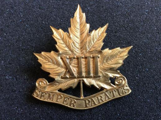 Gradia Militaria -  Post 1909 Canadian Militia 13th Regiment Cap badge