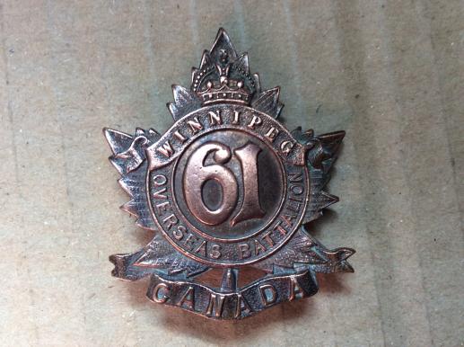 Gradia Militaria -  WW1 C.E.F 61st ( Winnipeg) Battalion Cap Badge