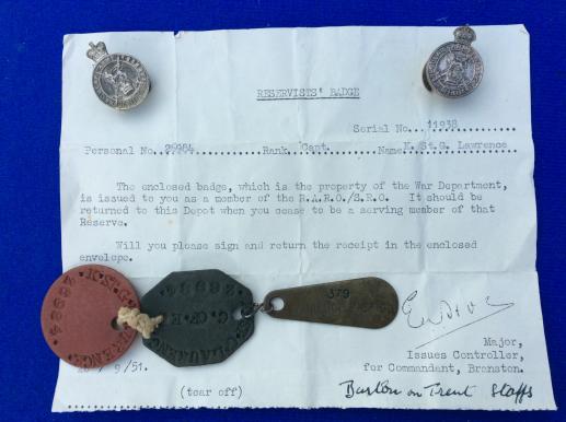 Gradia Militaria -  Dog tags, badges & Paperwork to Capt K. St.G. Lawrence