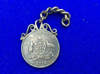 Gradia Militaria -  1913 dated Australian one shilling coin, Mounted for watch chain