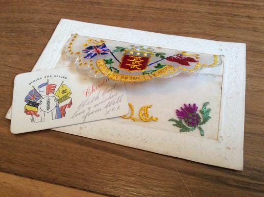 WW1 silk A.O.C ( Army Ordnance Corps) greeting & Xmas card