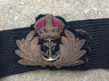 Post 1902 Royal Navy Officers Bullion Cap Badge & ribbon