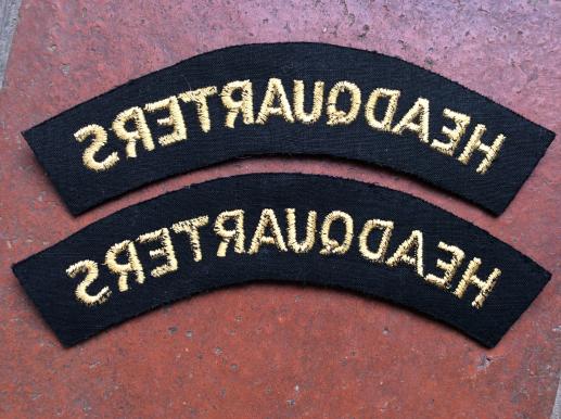 WW2 Civil Defence HEADQUARTERS cloth Shoulder titles