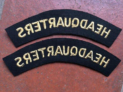WW2 Civil Defence HEADQUARTERS cloth Shoulder titles