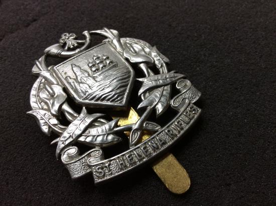 St Helena Rifles white Metal Cap Badge 1914-46