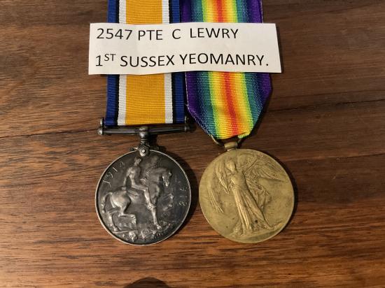 Gradia Militaria -  WW1 Pair; 2547 Pte. C.LEWERY 1st Sussex Yeomanry