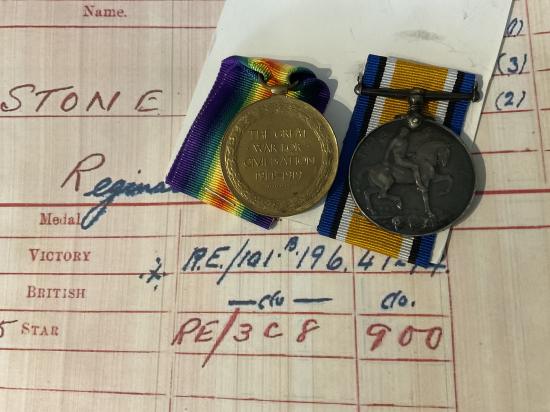 WW1 Pair; 2131 Pte Reginald STONE, 1st Sussex Yeomanry
