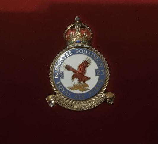 Gradia Militaria -  RAF 23 fighter squadron Battle of Britain silver/enamel commemorative plaque