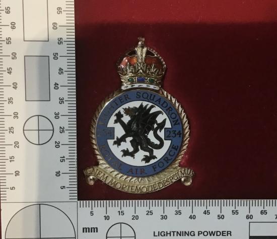 RAF 234 fighter squadron Battle of Britain silver/enamel commemorative plaque