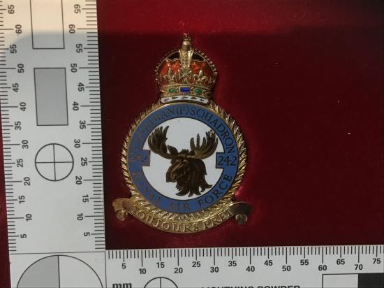 RAF 242 Canadian (F) squadron Battle of Britain silver/enamel commemorative plaque