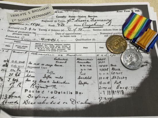 Gradia Militaria -  WW1 pair; 1890 Pte S.BAGSHAW 1/1st Sussex Yeomanry