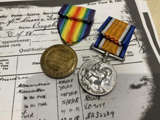 WW1 pair; 1890 Pte S.BAGSHAW 1/1st Sussex Yeomanry