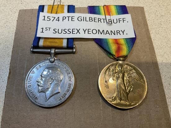Gradia Militaria -  WW1 Pair; 1574 Pte Gilbert RUFF, 1st Sussex Yeomanry