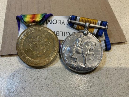WW1 Pair; 1574 Pte Gilbert RUFF, 1st Sussex Yeomanry