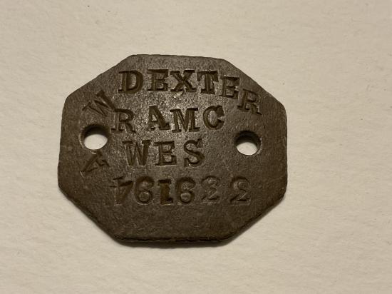 Gradia Militaria -  WW1 Dog tag to A.W DEXTER R.A.M.C (Conscientious Objector)