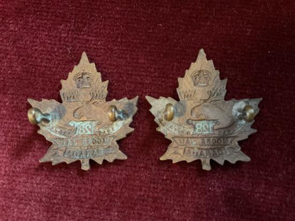 WW1 Canadian 128th Batt (Moose Jaw) collar badges