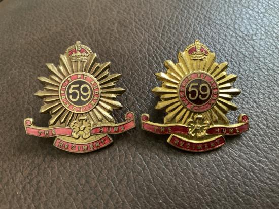 Gradia Militaria -  Australian 59th Hume Regiment pre 1942 collar badges