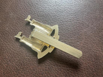 Anodised Loyal Suffolk Hussars all gold finish cap badge