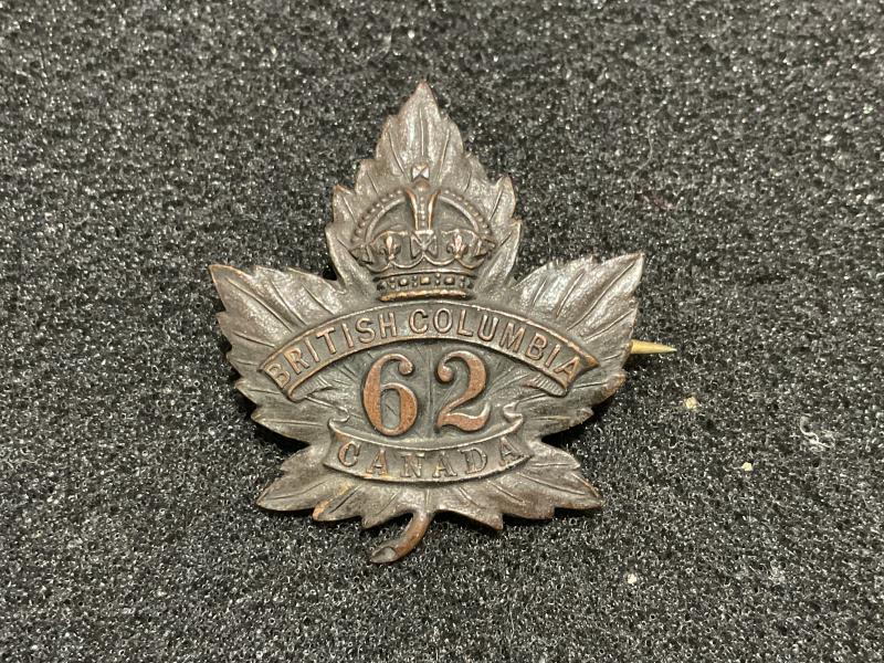 Gradia Militaria -  WW1 C.E.F 62nd Battalion ‚ÄòBritish Columbia‚Äô collar badge