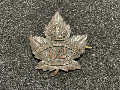Gradia Militaria -  WW1 C.E.F 62nd Battalion ‚ÄòBritish Columbia‚Äô collar badge